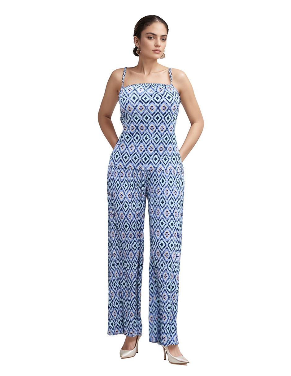 Foto 2 pulgar | Conjunto Blusa Y Pantalón Amplio Plisado Beddel Azul