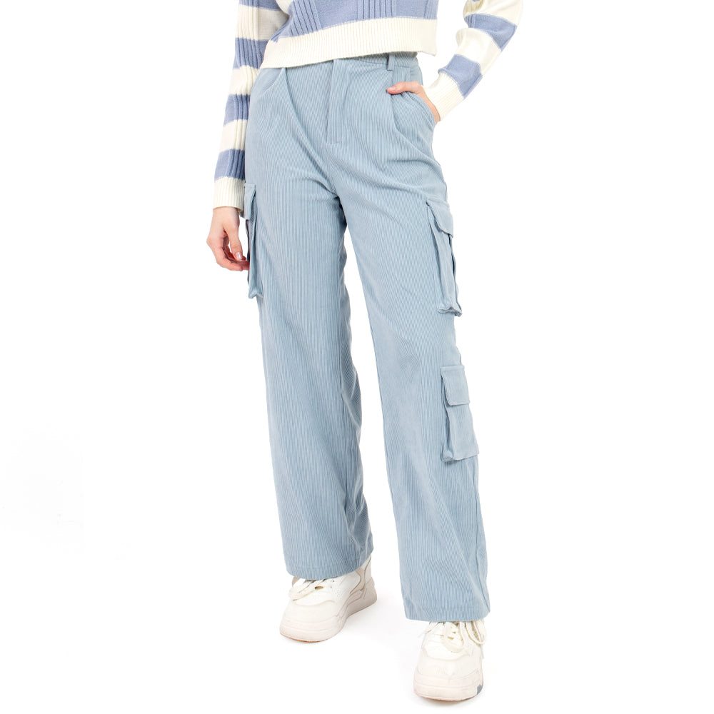 Pantalón con Doble Bolsa Lateral y Pinzas Quarry Azul para Mujer