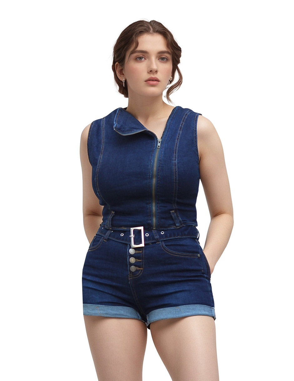 Foto 2 pulgar | Conjunto Short Y Blusa Corset Mezclilla Lucky Clover Azul