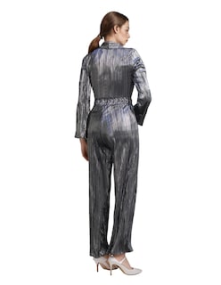 Foto 3 | Conjunto Blusa Y Pantalón Recto Brillante Rouss Plateado