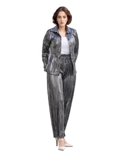 Foto 4 | Conjunto Blusa Y Pantalón Recto Brillante Rouss Plateado