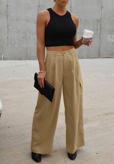 Foto 2 | Pantalones Cargo Dokotoo Khaki Para Mujer, Cintura Alta Y Pierna Ancha - Venta Internacional.