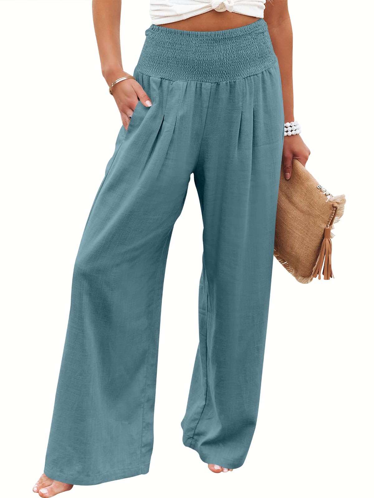Foto 2 pulgar | Pantalones Palazzo Anrabess De Lino Para Mujer, Pernera Ancha Y Cintura Alta - Venta Internacional.