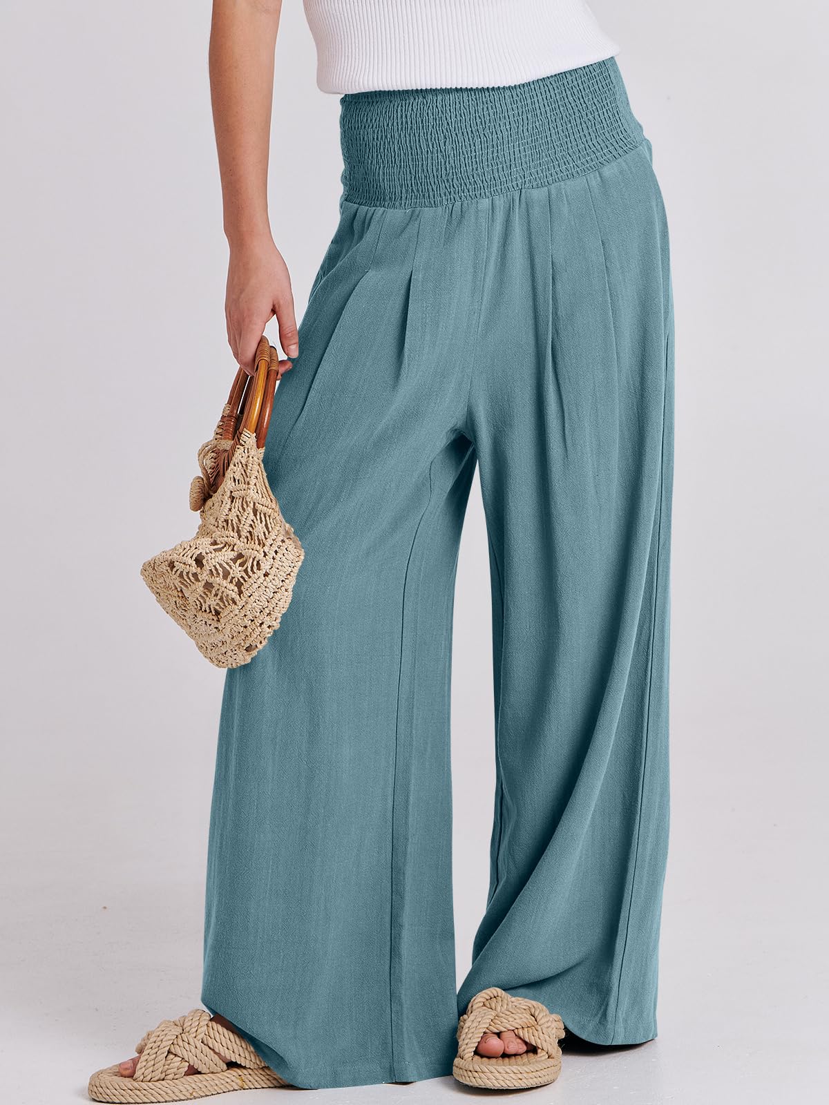 Foto 3 pulgar | Pantalones Palazzo Anrabess De Lino Para Mujer, Pernera Ancha Y Cintura Alta - Venta Internacional.