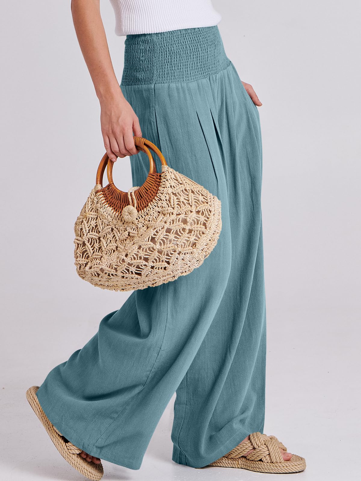 Foto 4 pulgar | Pantalones Palazzo Anrabess De Lino Para Mujer, Pernera Ancha Y Cintura Alta - Venta Internacional.