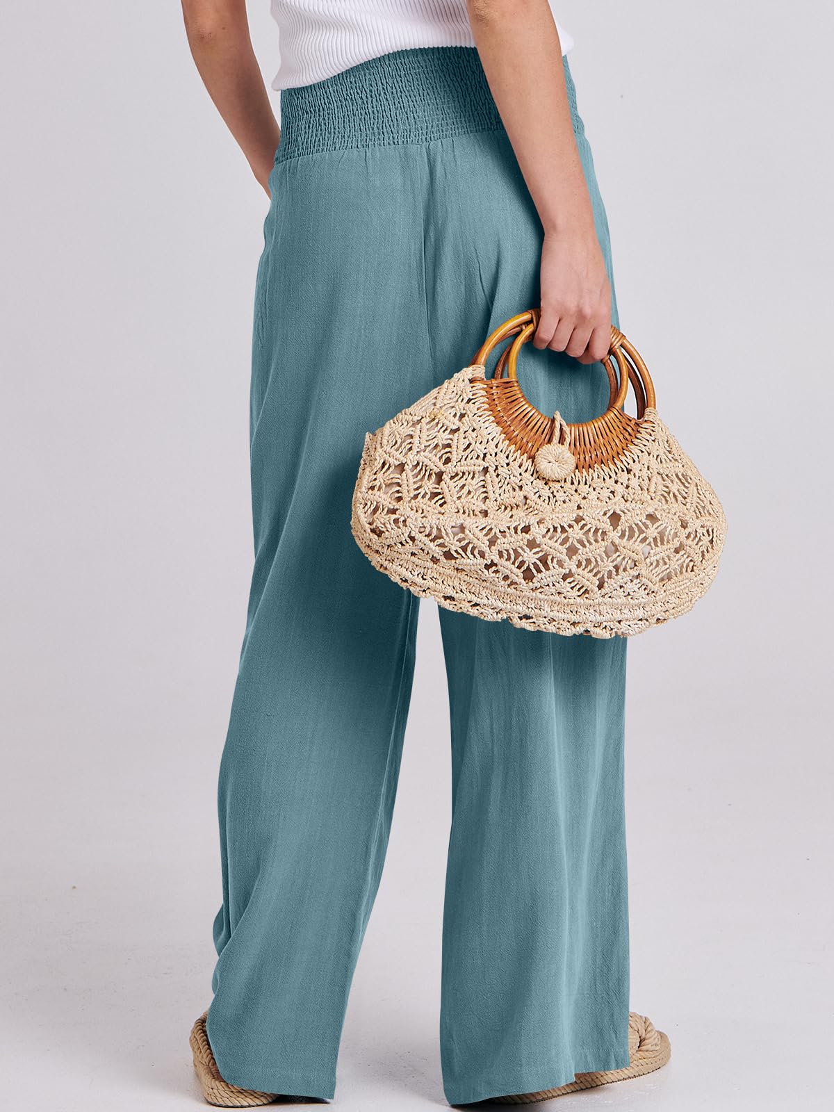 Foto 5 pulgar | Pantalones Palazzo Anrabess De Lino Para Mujer, Pernera Ancha Y Cintura Alta - Venta Internacional.