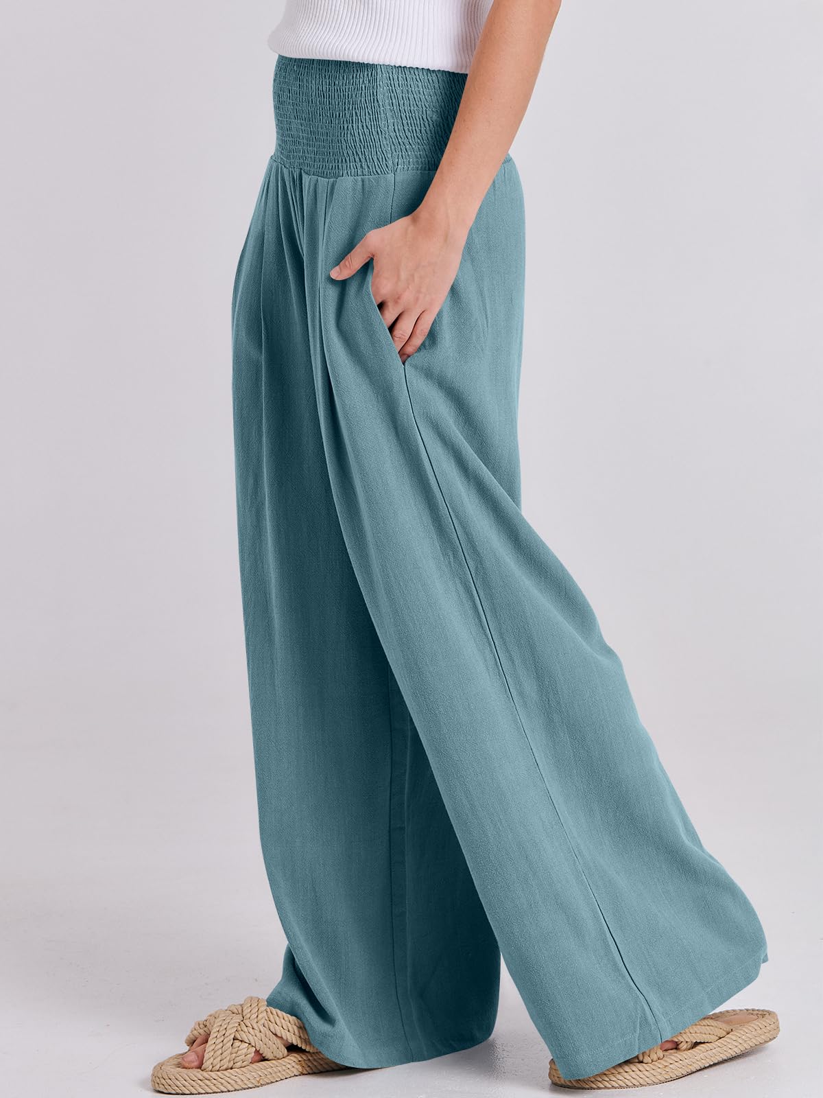 Foto 8 pulgar | Pantalones Palazzo Anrabess De Lino Para Mujer, Pernera Ancha Y Cintura Alta - Venta Internacional.