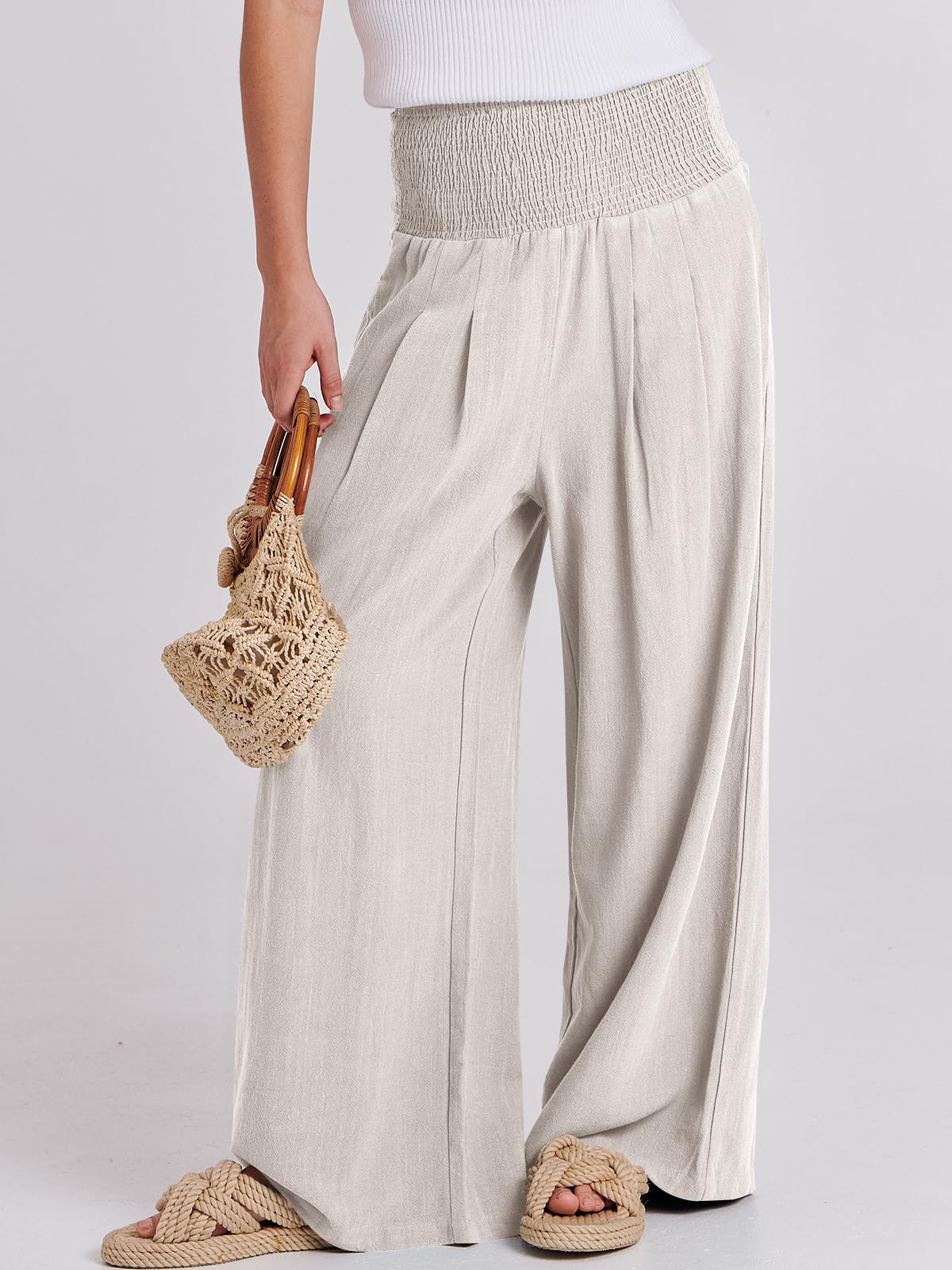 Foto 2 | Pantalones Palazzo Anrabess De Lino, Cintura Alta, Color Albaricoque, Para Mujer - Venta Internacional.