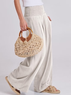 Foto 3 | Pantalones Palazzo Anrabess De Lino, Cintura Alta, Color Albaricoque, Para Mujer - Venta Internacional.