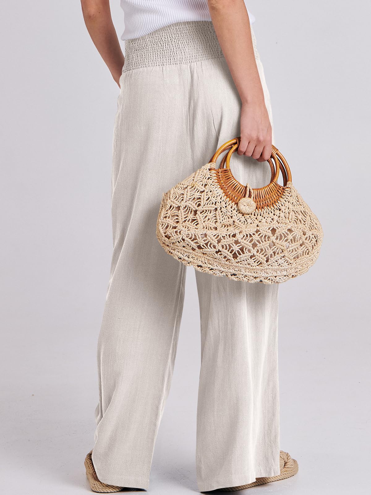Foto 5 pulgar | Pantalones Palazzo Anrabess De Lino, Cintura Alta, Color Albaricoque, Para Mujer - Venta Internacional.
