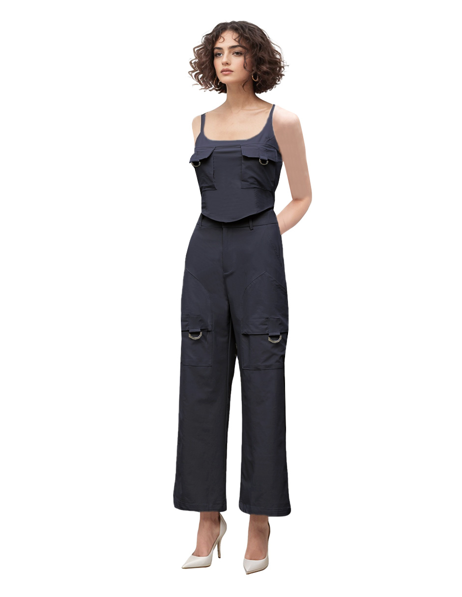 Foto 2 pulgar | Conjunto Blusa Y Pantalón Recto Tipo Cargo Color Negro