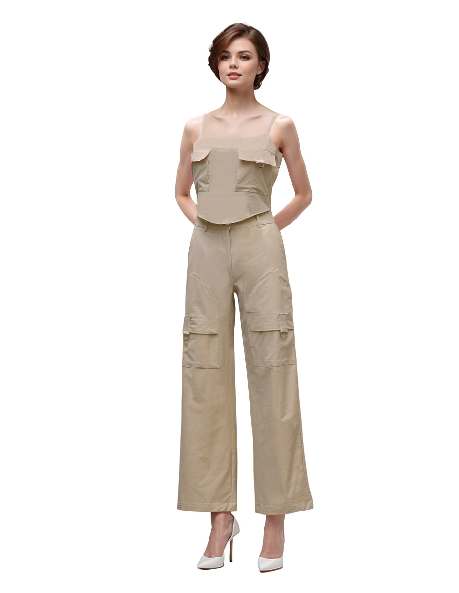 Foto 2 pulgar | Conjunto Blusa Y Pantalón Recto Tipo Cargo Color Beige