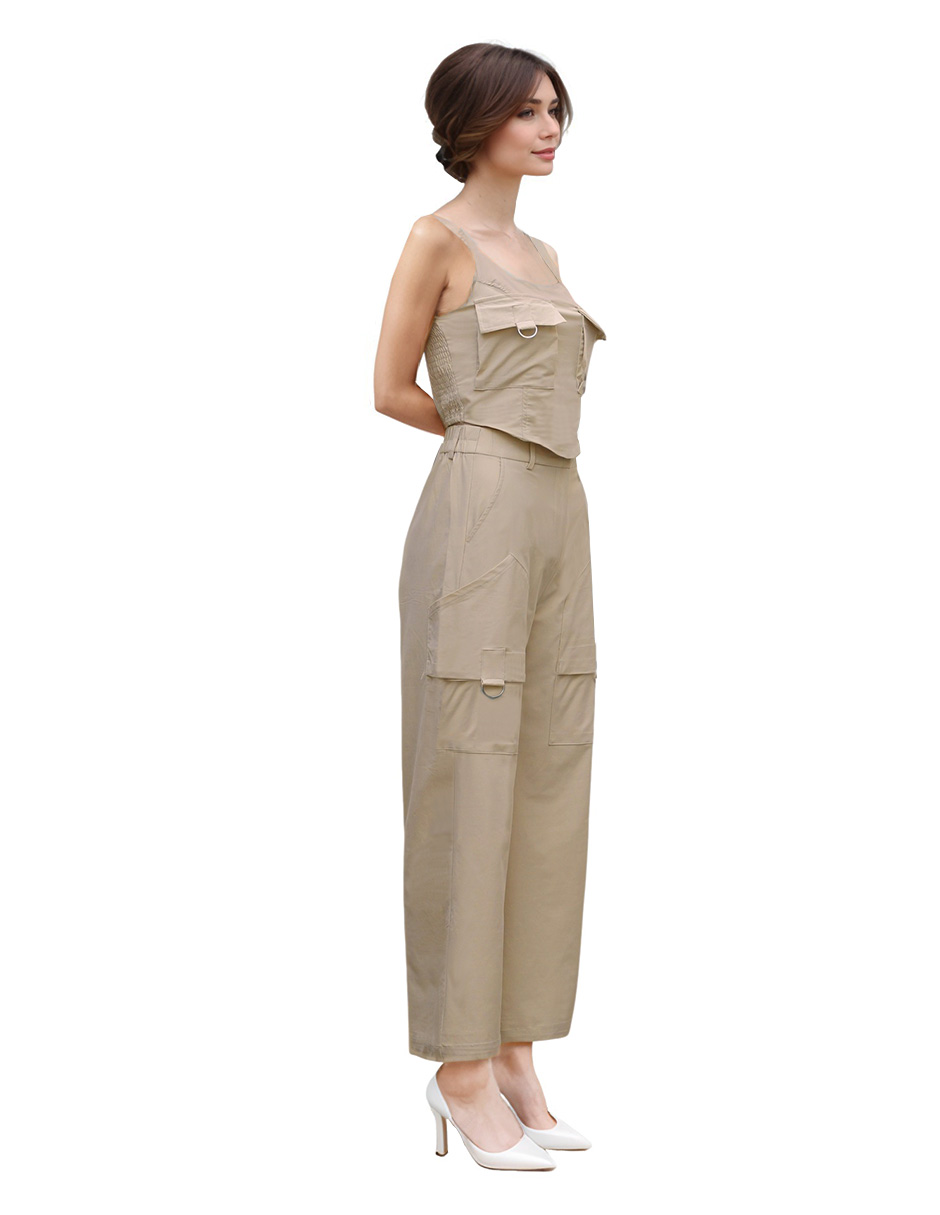 Foto 2 | Conjunto Blusa Y Pantalón Recto Tipo Cargo Color Beige