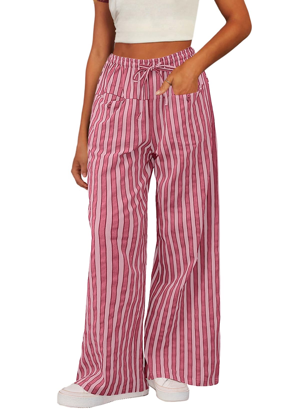 Foto 2 pulgar | Pantalones Acelit Para Mujer, Casuales, A Rayas, Color Rosa - Venta Internacional.