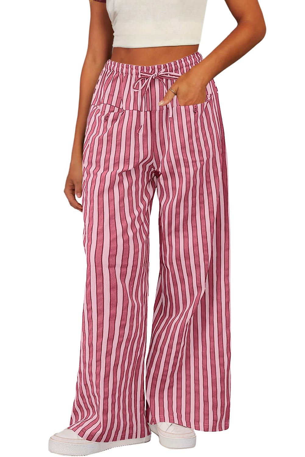 Foto 3 pulgar | Pantalones Acelit Para Mujer, Casuales, A Rayas, Color Rosa - Venta Internacional.