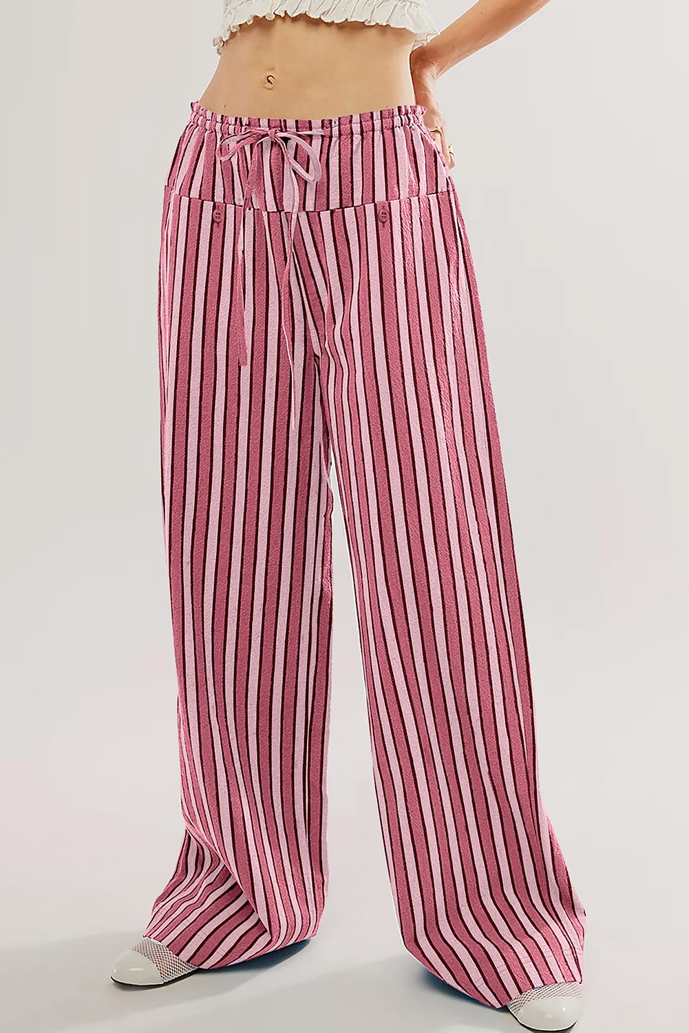 Foto 4 pulgar | Pantalones Acelit Para Mujer, Casuales, A Rayas, Color Rosa - Venta Internacional.
