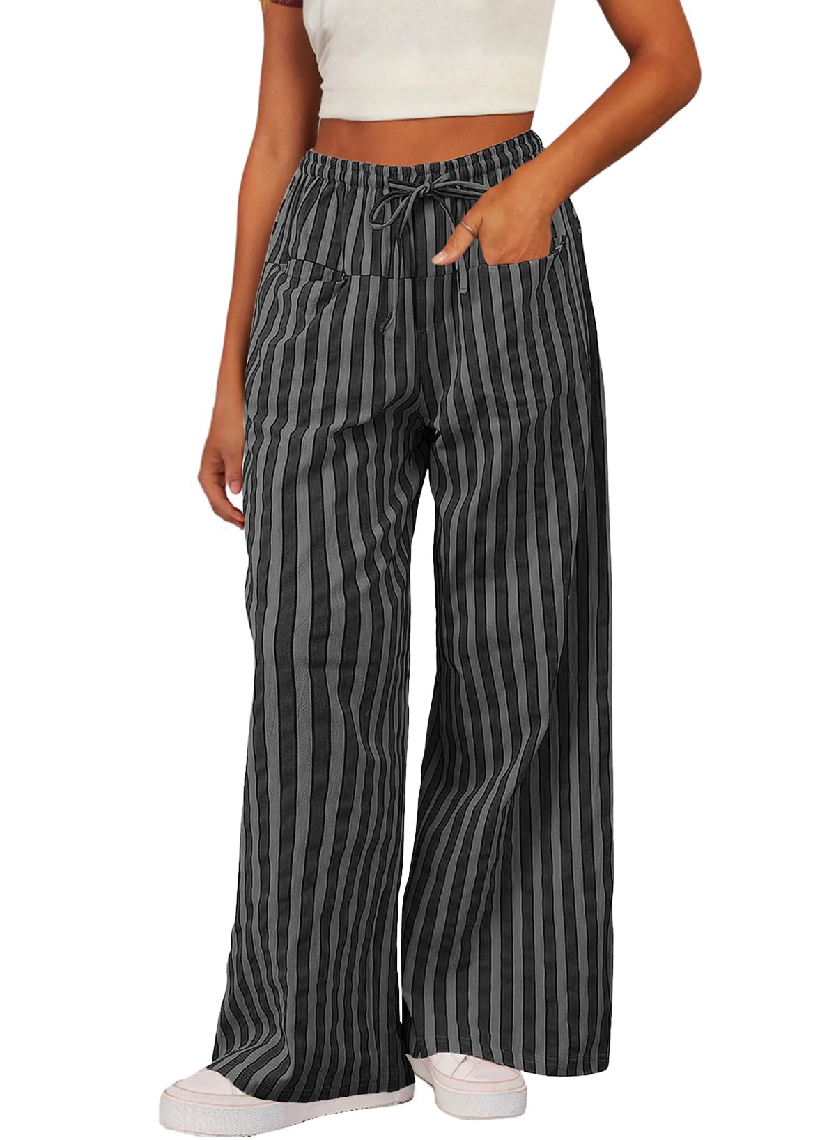 Foto 2 pulgar | Pantalones Acelit Para Mujer, A Rayas, Bloques De Colores, Cintura Con Cordón, Xxl - Venta Internacional.