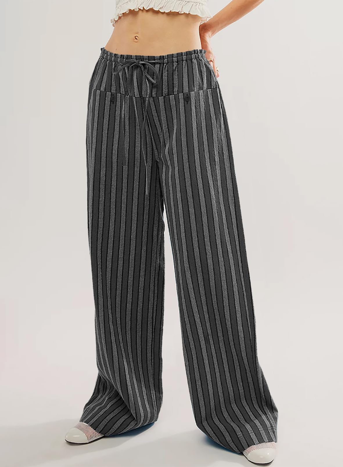 Foto 4 pulgar | Pantalones Acelit Para Mujer, A Rayas, Bloques De Colores, Cintura Con Cordón, Xxl - Venta Internacional.