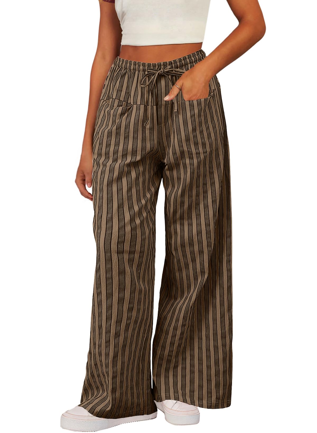 Pantalones Acelit Para Mujer, Casuales, A Rayas, Color Marrón, Xl - Venta Internacional.