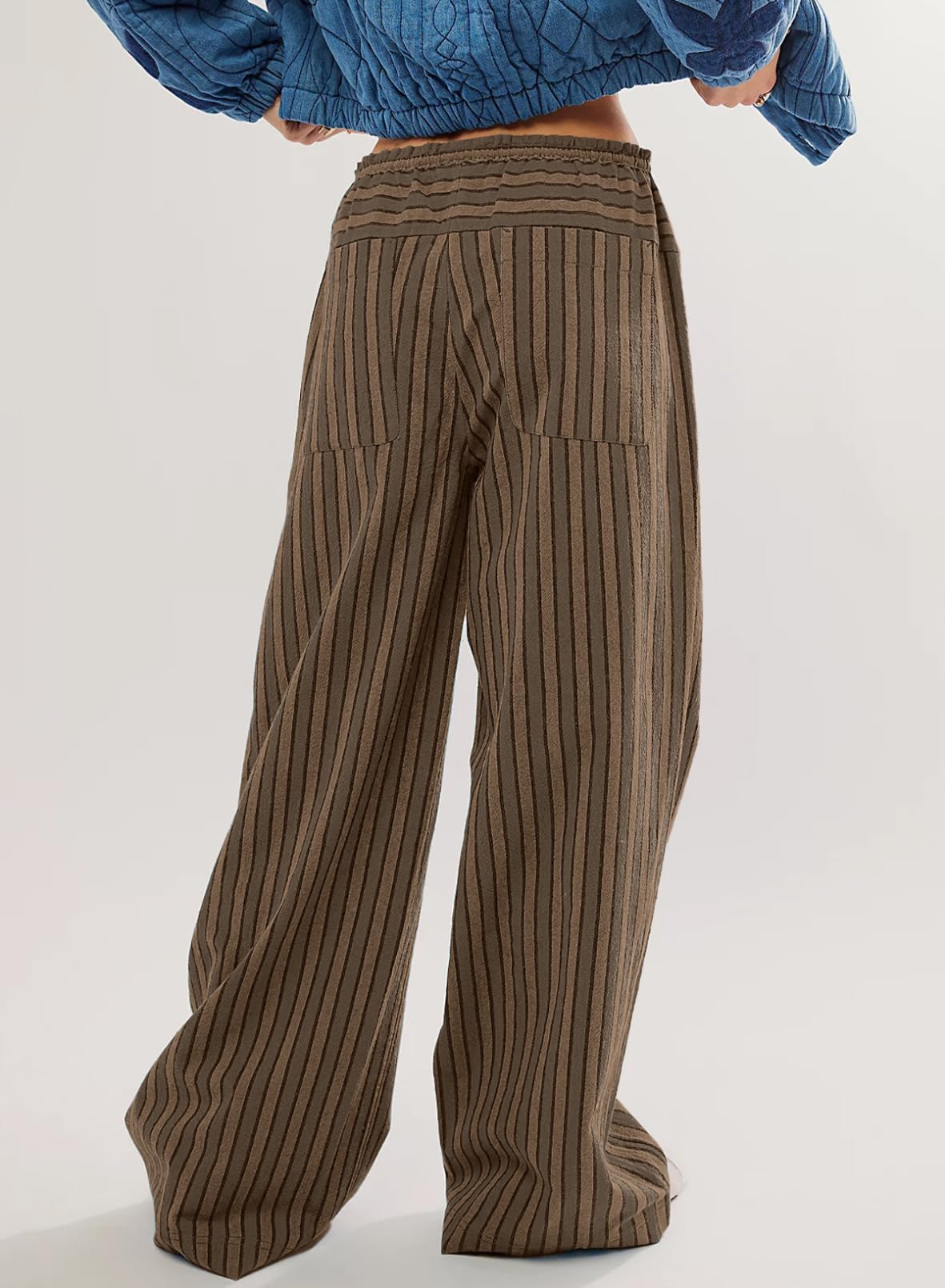 Foto 3 pulgar | Pantalones Acelit Para Mujer, Casuales, A Rayas, Color Marrón, Xl - Venta Internacional.