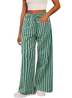 Foto 1 | Pantalones Acelit Para Mujer, Casuales, A Rayas, Color Verde Claro, Xl - Venta Internacional.