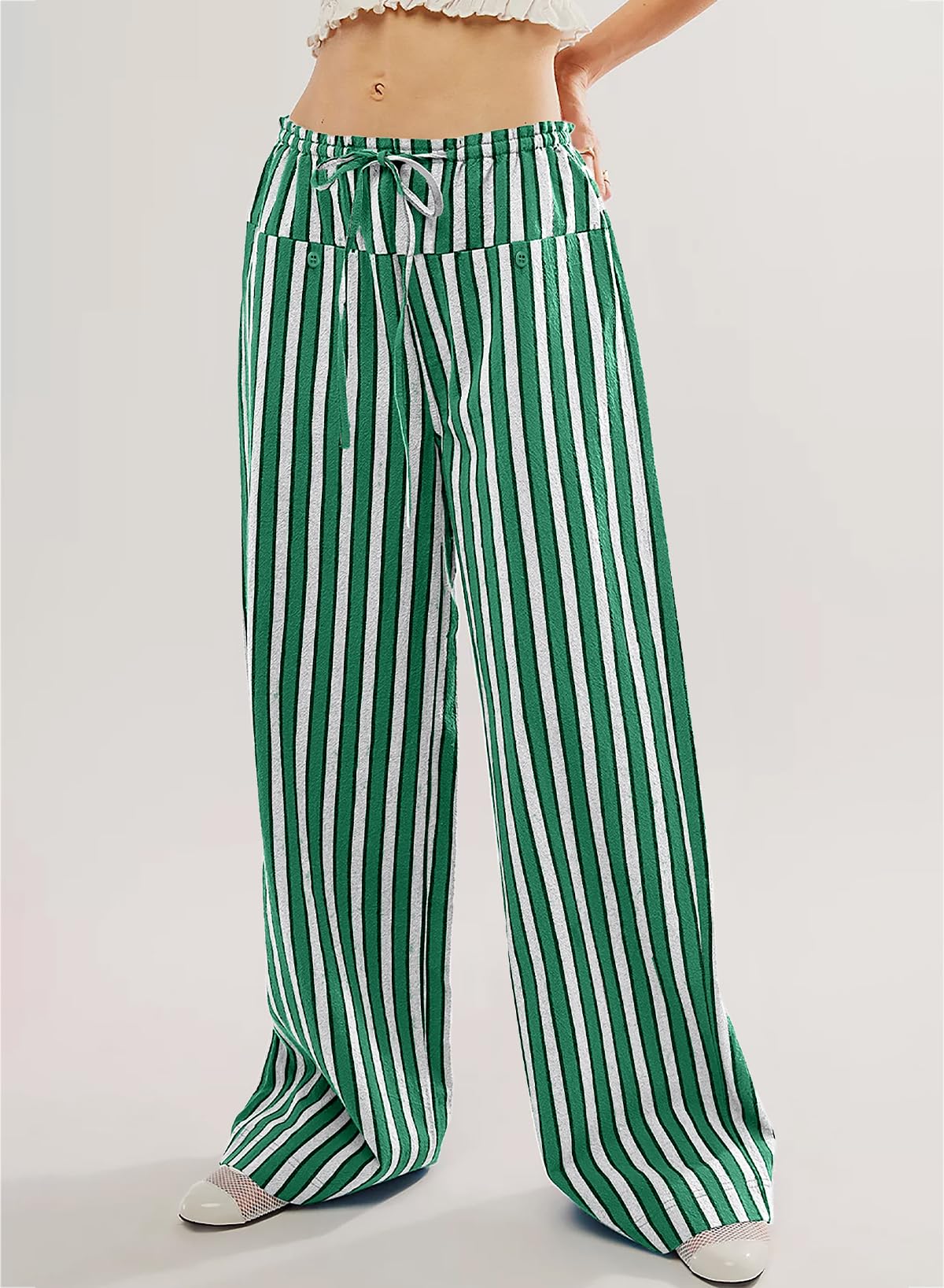 Foto 4 pulgar | Pantalones Acelit Para Mujer, Casuales, A Rayas, Color Verde Claro, Xl - Venta Internacional.