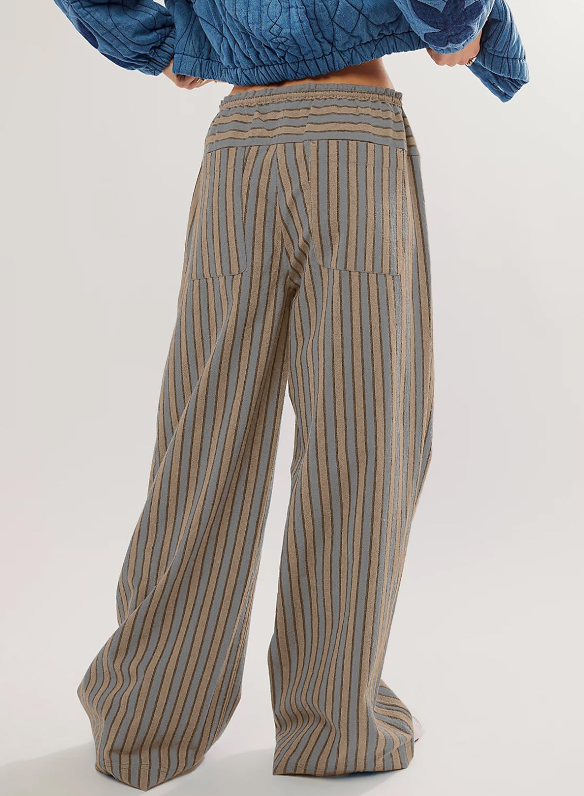 Foto 3 pulgar | Pantalones Acelitt Para Mujer, Casuales, A Rayas, Color Caqui - Venta Internacional.