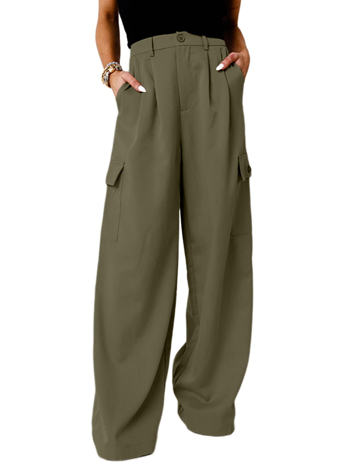 Foto 2 pulgar | Pantalones Cargo Dokotoo De Pierna Ancha Y Cintura Alta, Color Verde, Para Mujer - Venta Internacional.