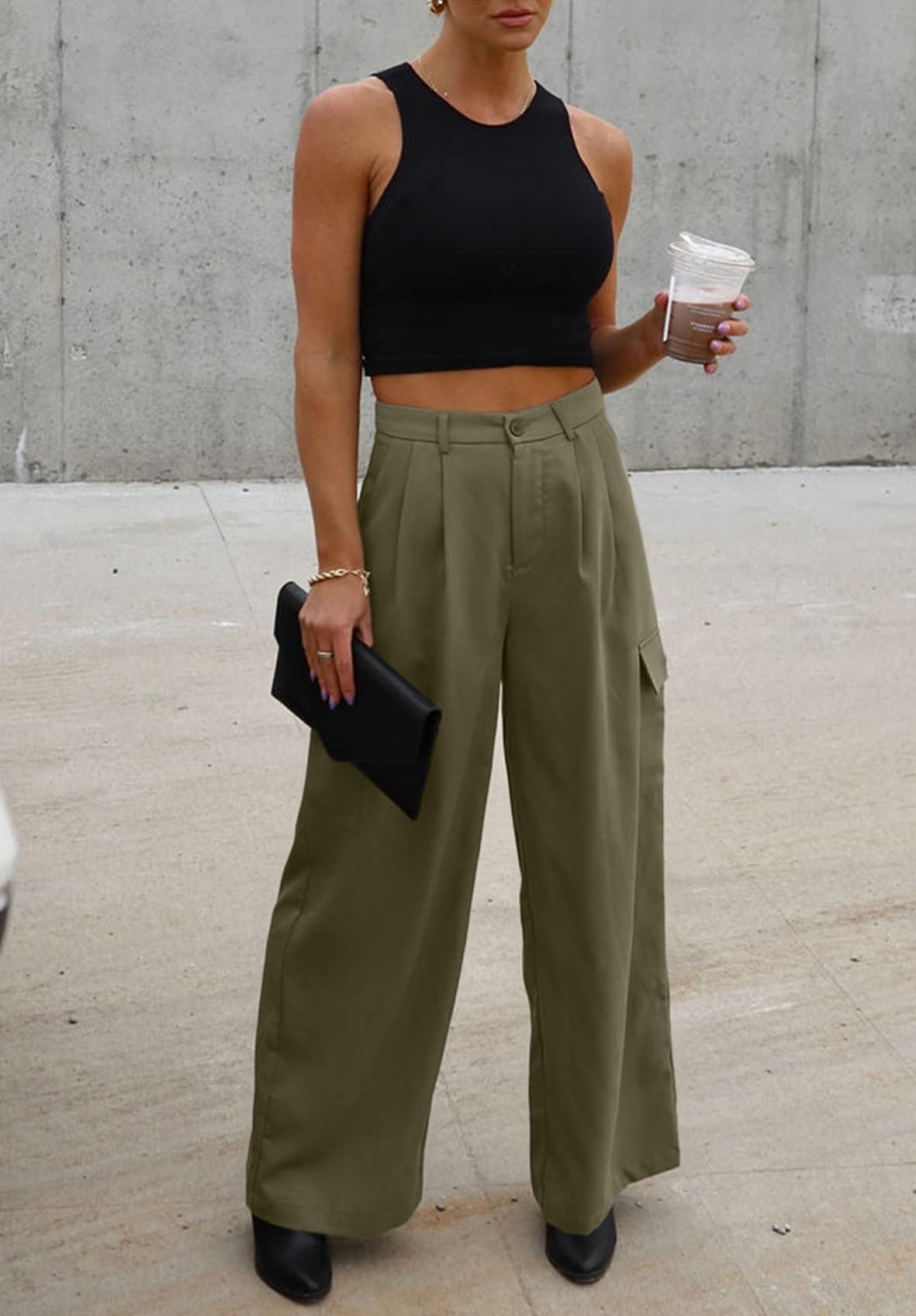 Foto 2 | Pantalones Cargo Dokotoo De Pierna Ancha Y Cintura Alta, Color Verde, Para Mujer - Venta Internacional.