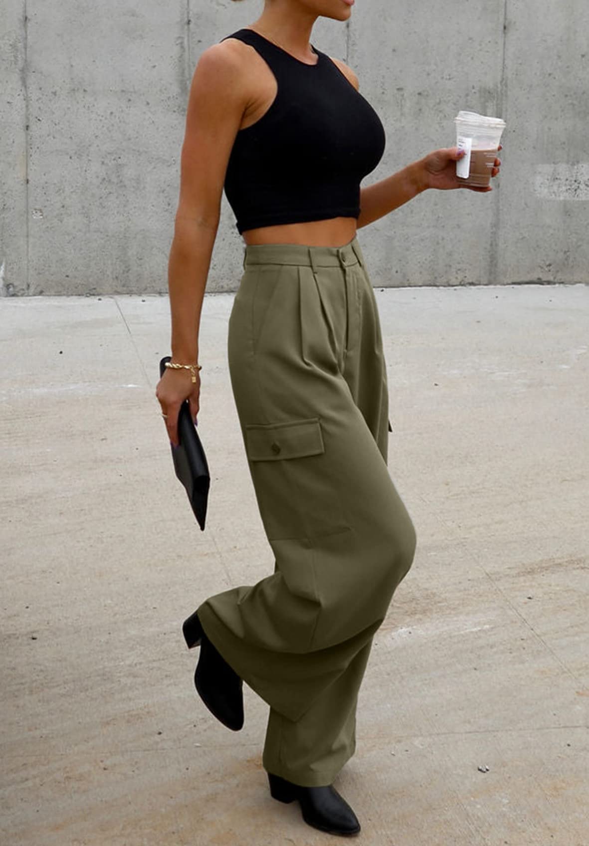 Foto 4 pulgar | Pantalones Cargo Dokotoo De Pierna Ancha Y Cintura Alta, Color Verde, Para Mujer - Venta Internacional.