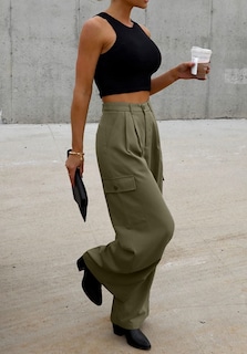 Foto 3 | Pantalones Cargo Dokotoo De Pierna Ancha Y Cintura Alta, Color Verde, Para Mujer - Venta Internacional.