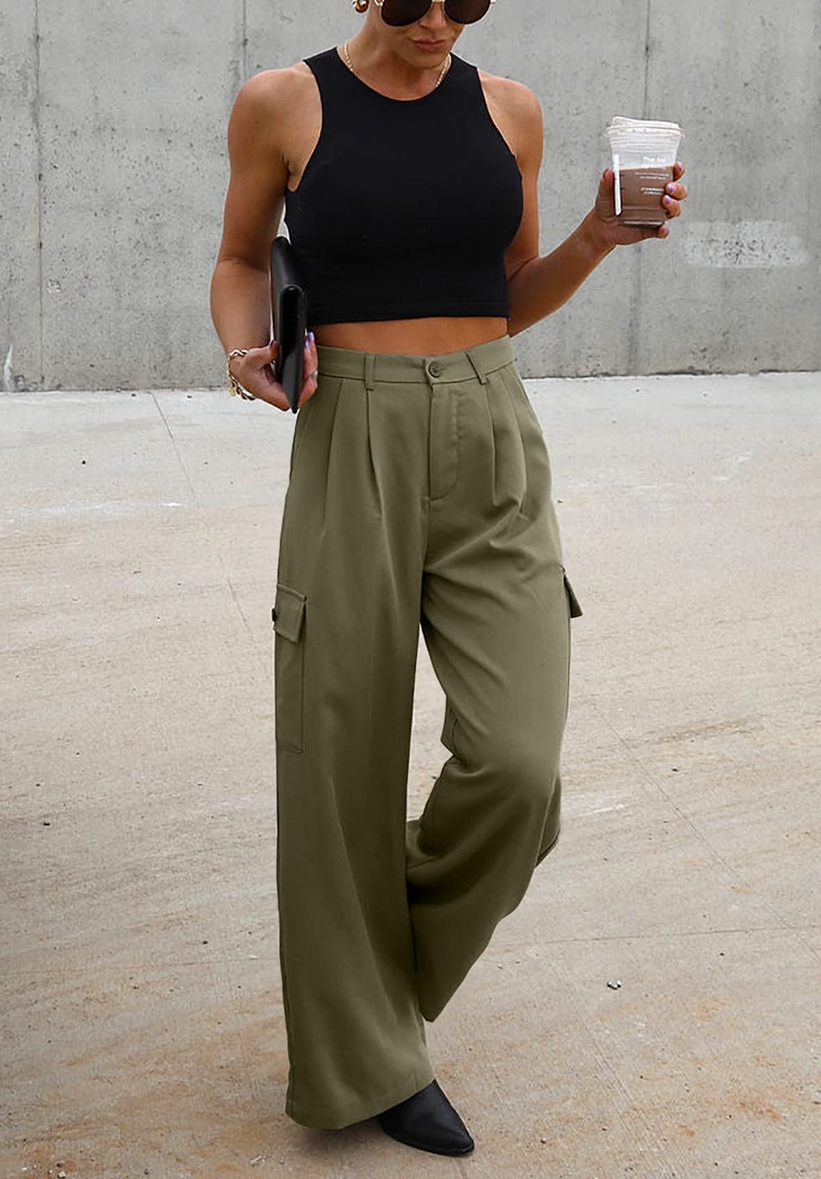 Foto 6 pulgar | Pantalones Cargo Dokotoo De Pierna Ancha Y Cintura Alta, Color Verde, Para Mujer - Venta Internacional.