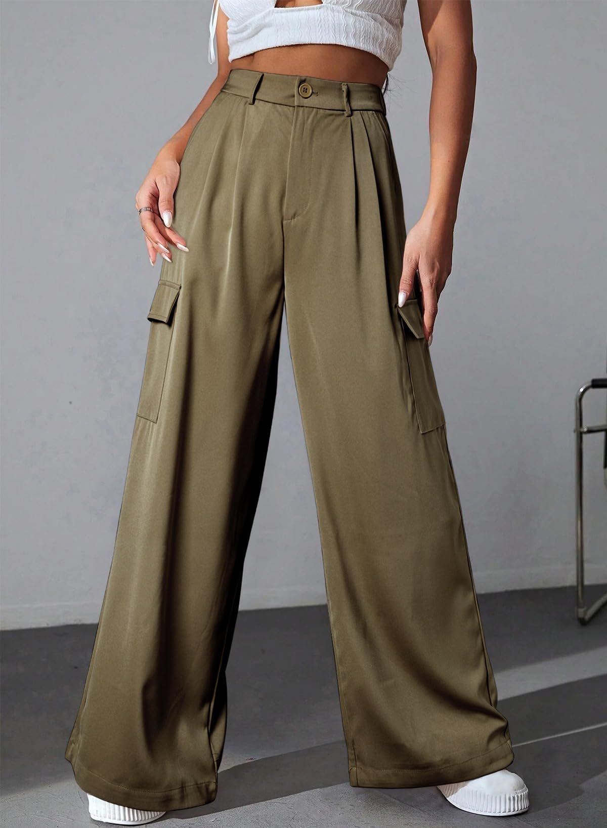 Foto 8 pulgar | Pantalones Cargo Dokotoo De Pierna Ancha Y Cintura Alta, Color Verde, Para Mujer - Venta Internacional.