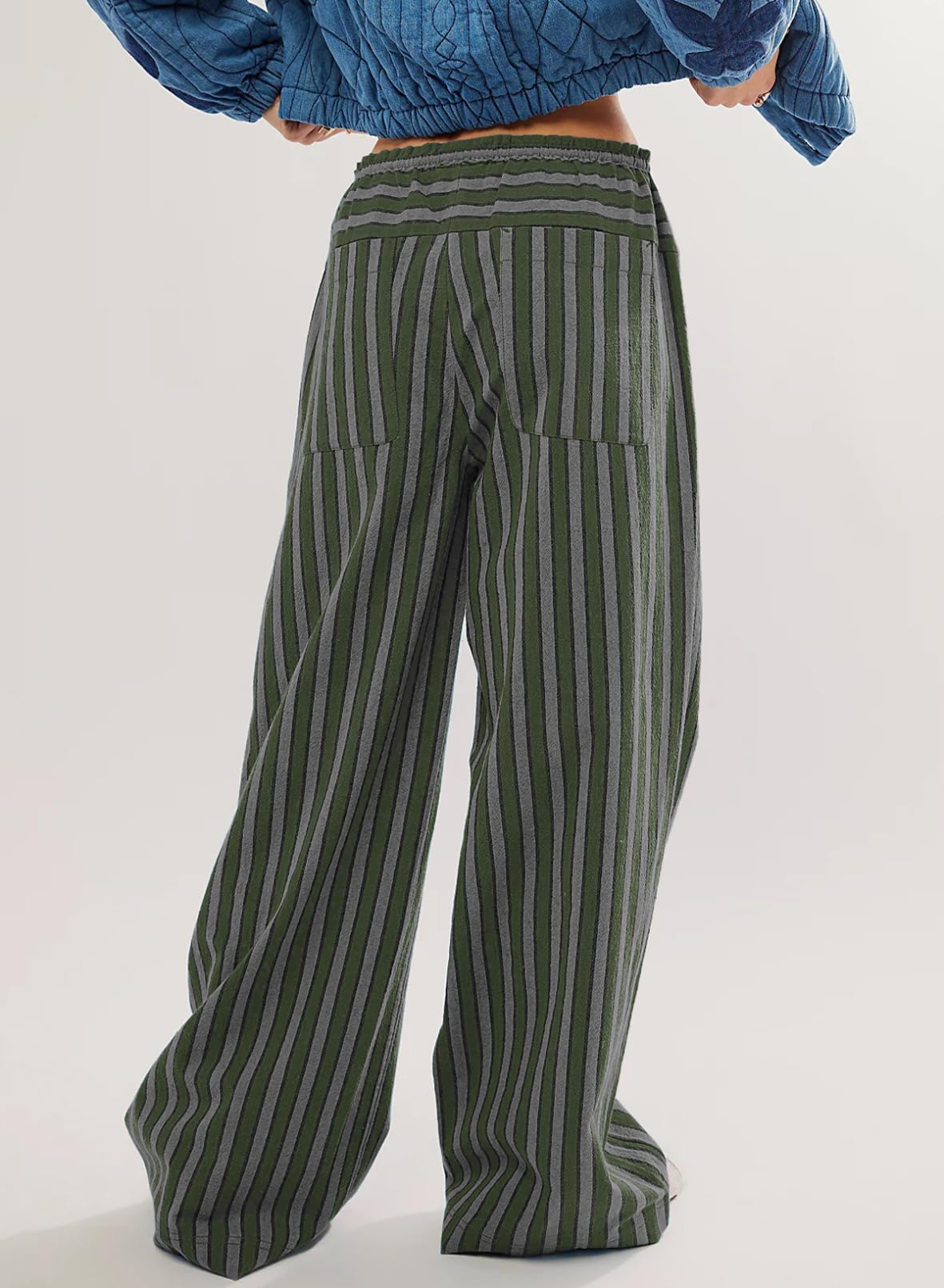 Foto 3 pulgar | Pantalones Acelit Para Mujer, Casuales, A Rayas, Color Verde Bloque - Venta Internacional.