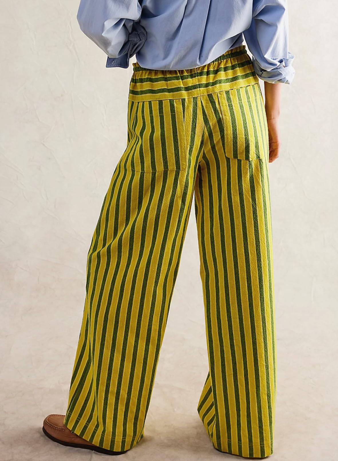 Foto 3 pulgar | Pantalones Acelit Para Mujer, Casuales, A Rayas, Color Amarillo - Venta Internacional.