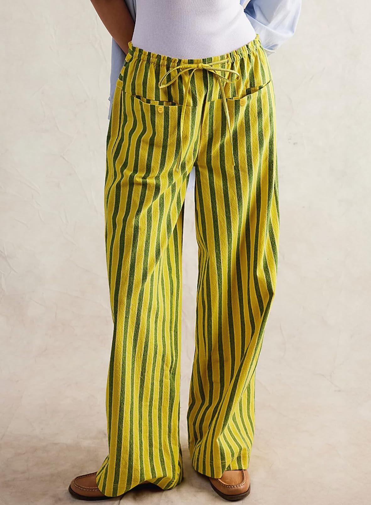 Foto 4 pulgar | Pantalones Acelit Para Mujer, Casuales, A Rayas, Color Amarillo - Venta Internacional.