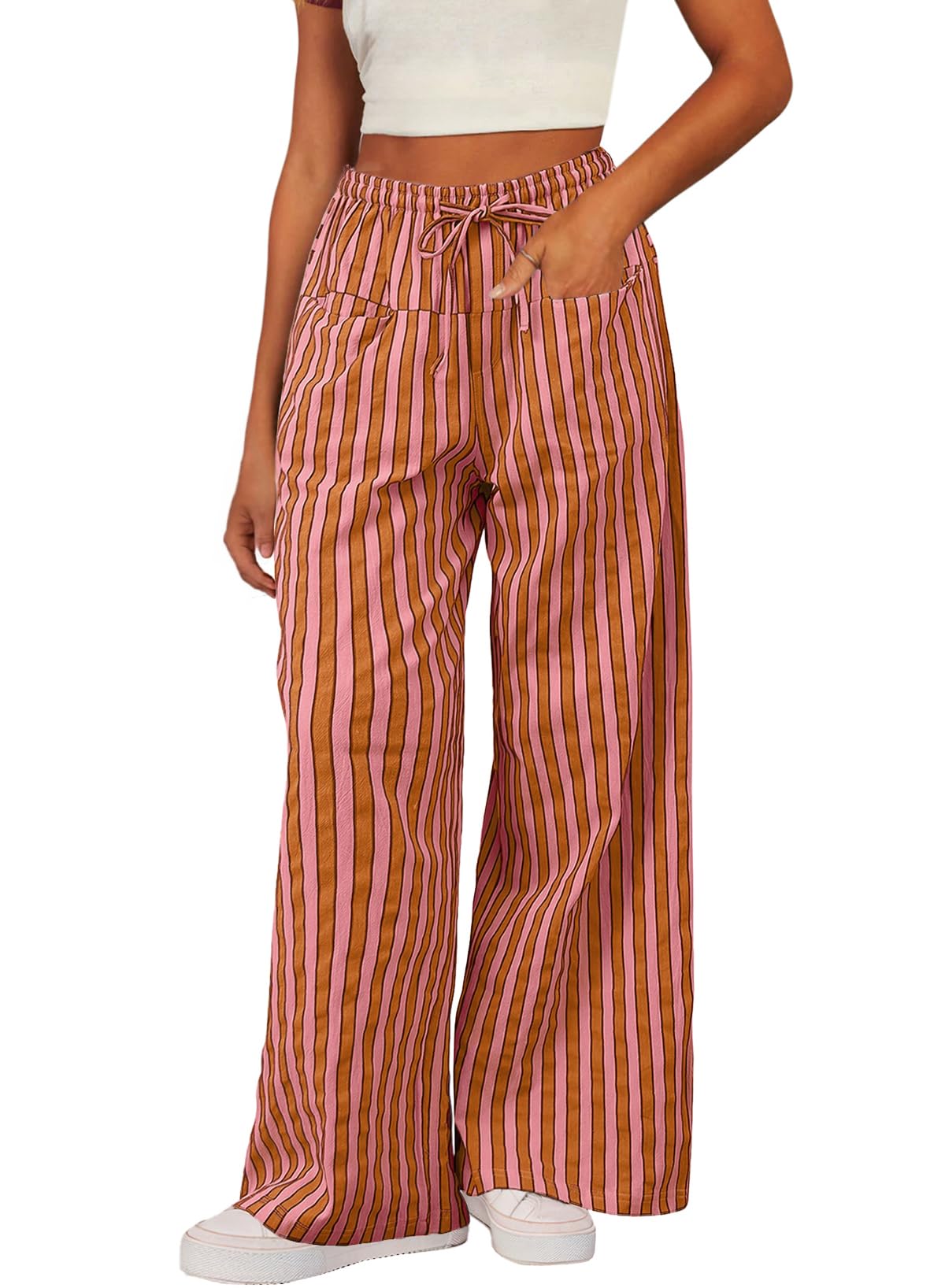 Foto 2 pulgar | Pantalones Acelit Para Mujer, Casuales, A Rayas, Color Rojo, Xl - Venta Internacional.