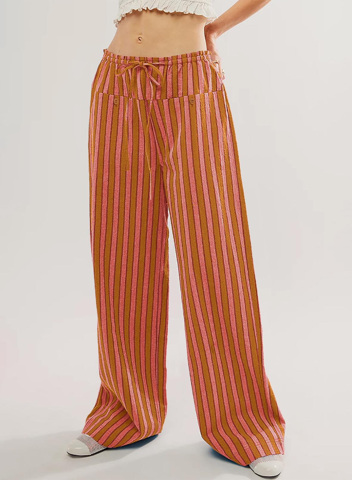Foto 4 pulgar | Pantalones Acelit Para Mujer, Casuales, A Rayas, Color Rojo, Xl - Venta Internacional.
