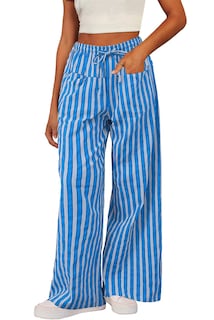 Foto 2 | Pantalones Acelit Para Mujer, Casuales, A Rayas, Color Azul Bloque, Tamaño Mediano - Venta Internacional.