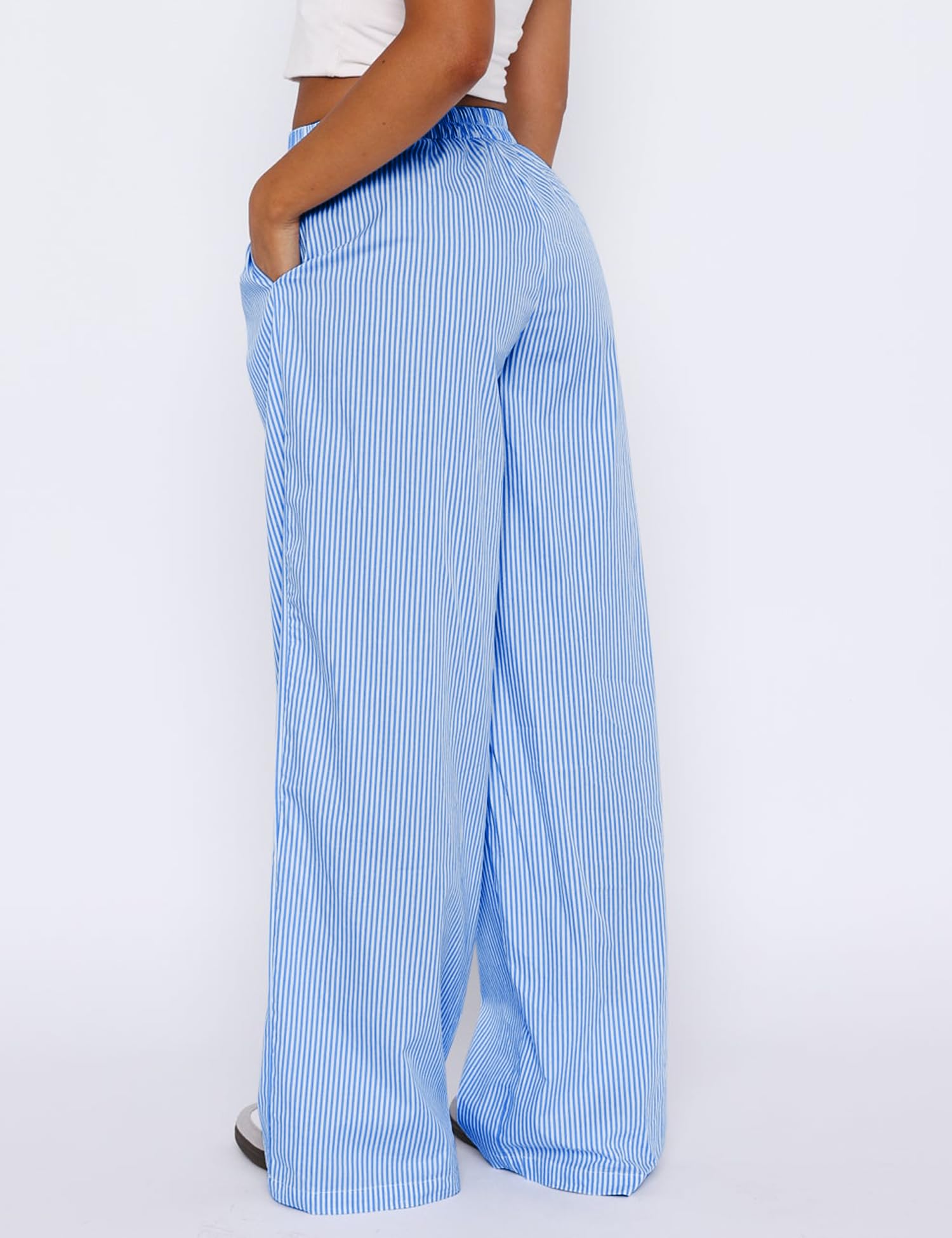 Foto 5 pulgar | Pantalones De Pijama Lomon A Rayas De Algodón Con Pernera Ancha Para Mujer - Venta Internacional.