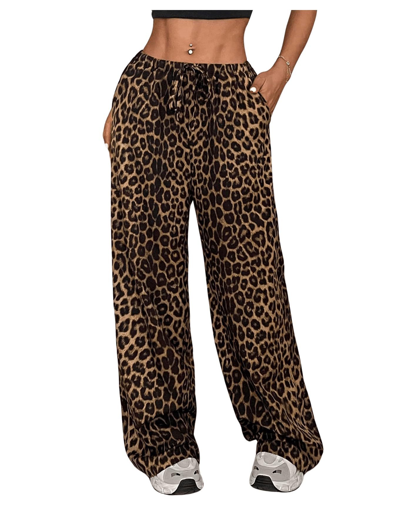 Pantalones Floerns Con Estampado De Leopardo Y Cintura Con Cordón Para Mujer - Venta Internacional.