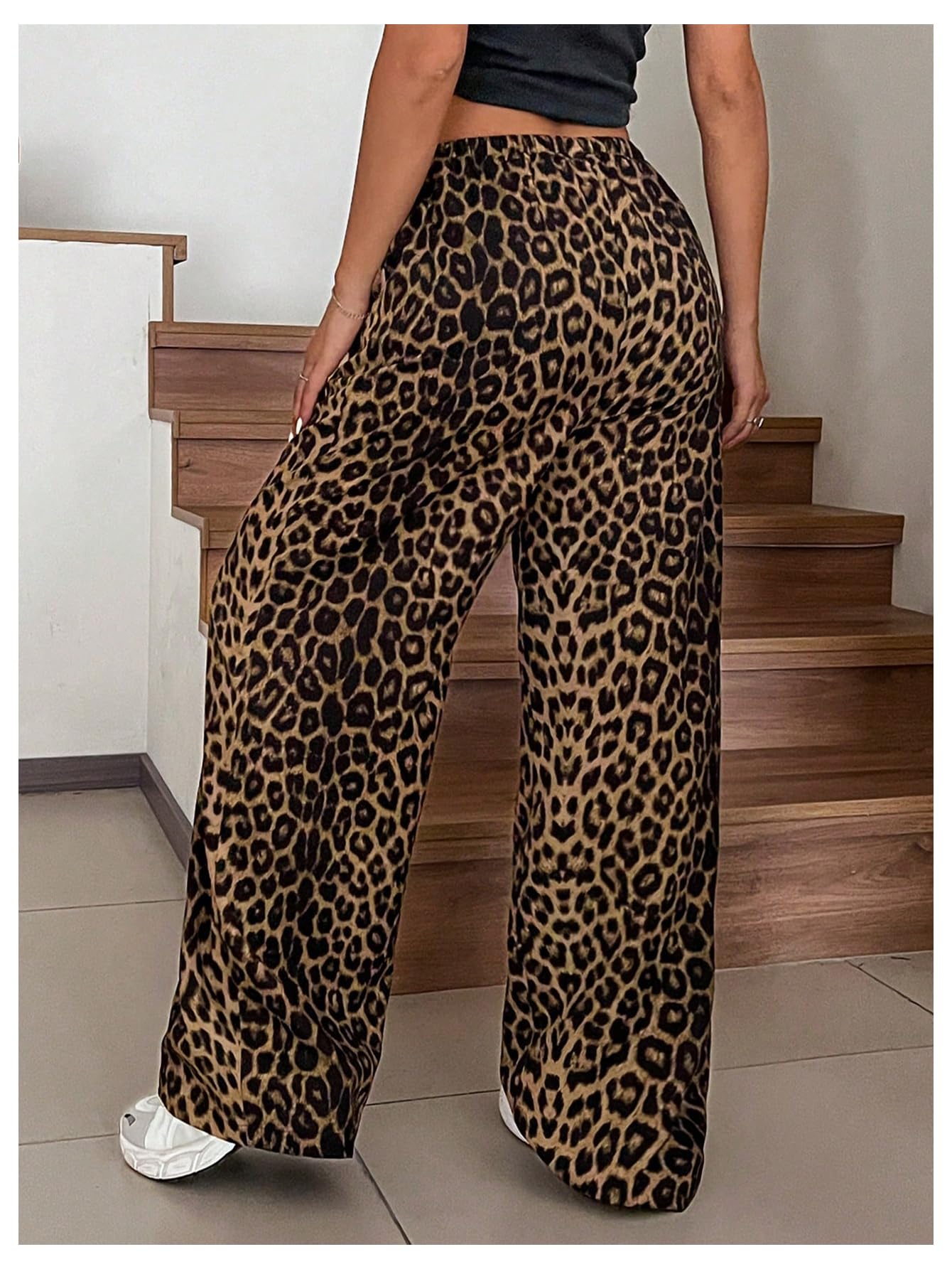 Foto 3 pulgar | Pantalones Floerns Con Estampado De Leopardo Y Cintura Con Cordón Para Mujer - Venta Internacional.