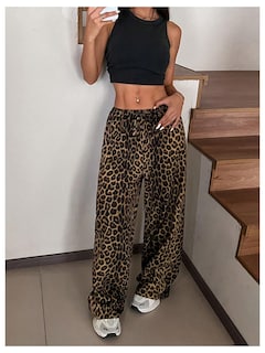 Foto 3 | Pantalones Floerns Con Estampado De Leopardo Y Cintura Con Cordón Para Mujer - Venta Internacional.