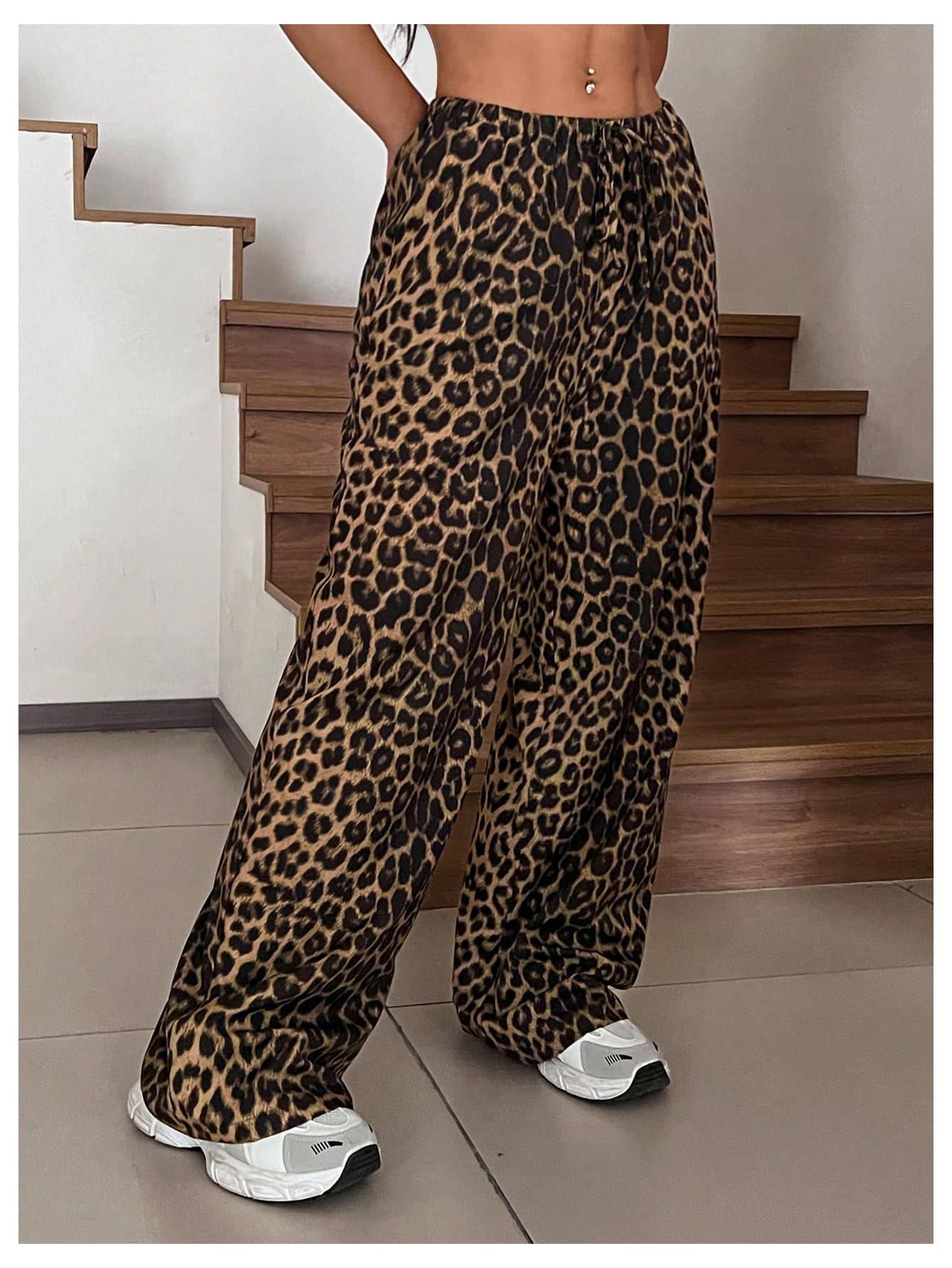 Foto 5 pulgar | Pantalones Floerns Con Estampado De Leopardo Y Cintura Con Cordón Para Mujer - Venta Internacional.