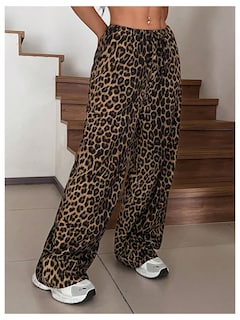 Foto 4 | Pantalones Floerns Con Estampado De Leopardo Y Cintura Con Cordón Para Mujer - Venta Internacional.