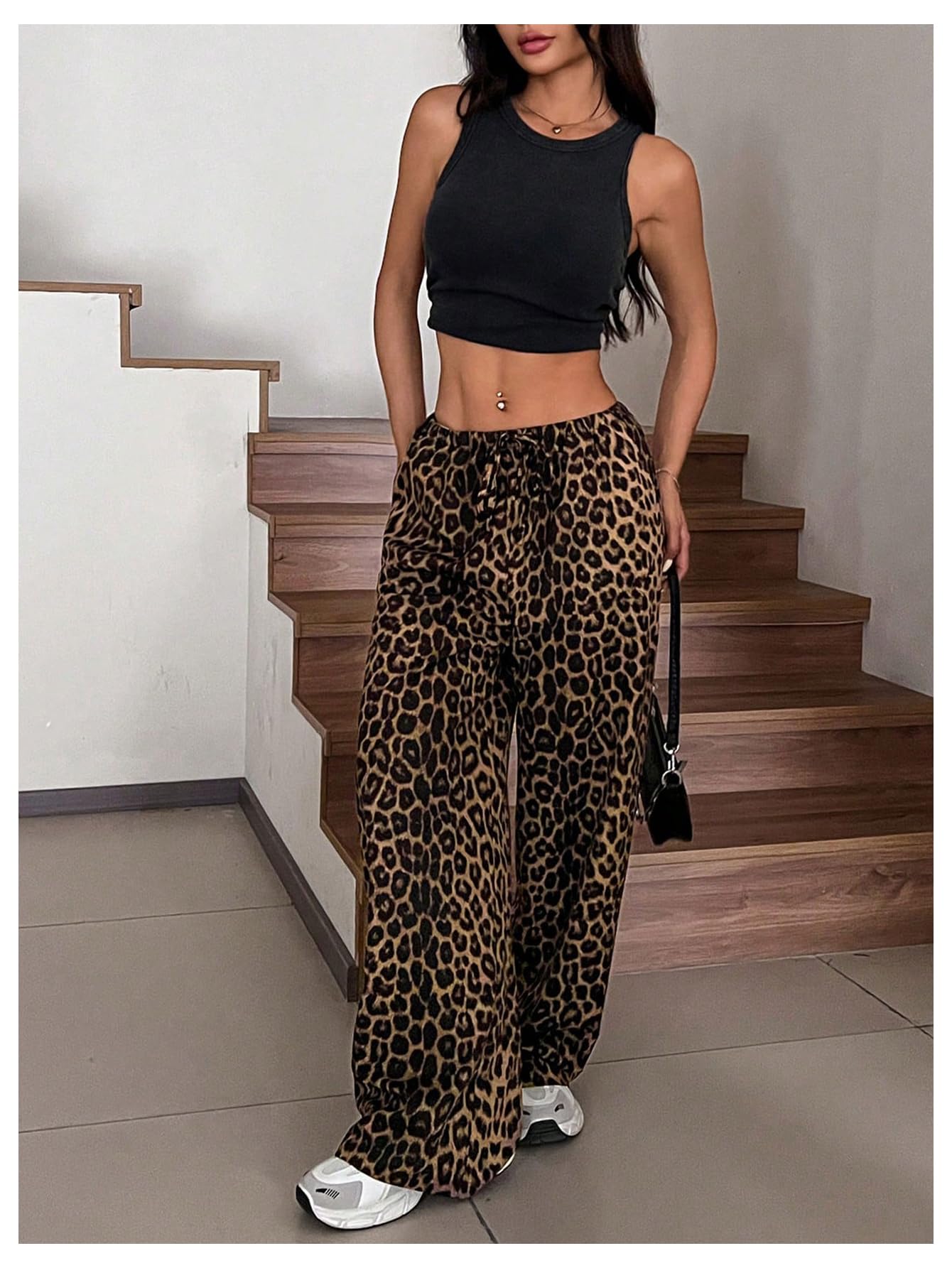 Foto 7 pulgar | Pantalones Floerns Con Estampado De Leopardo Y Cintura Con Cordón Para Mujer - Venta Internacional.