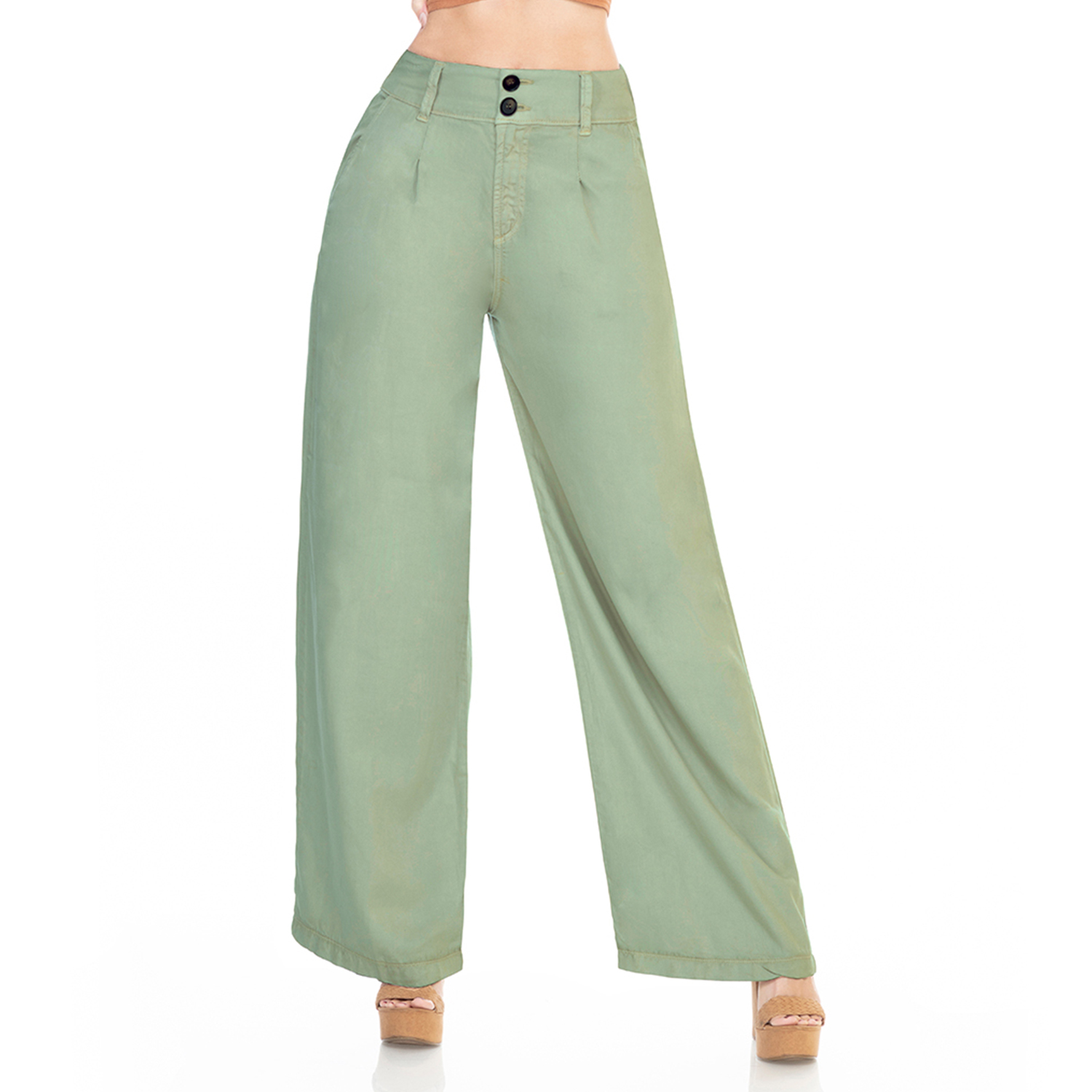 Pantalón De Vestir Wide Leg Push Up En Color Verde