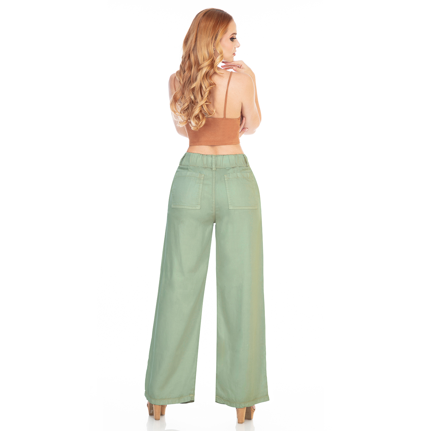 Foto 5 pulgar | Pantalón De Vestir Wide Leg Push Up En Color Verde