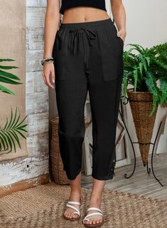 Foto 4 | Pantalones Acelit Casuales De Lino Con Cordón Y Cintura Elástica Para Mujer - Venta Internacional.