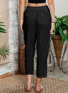 Foto 5 | Pantalones Acelit Casuales De Lino Con Cordón Y Cintura Elástica Para Mujer - Venta Internacional.